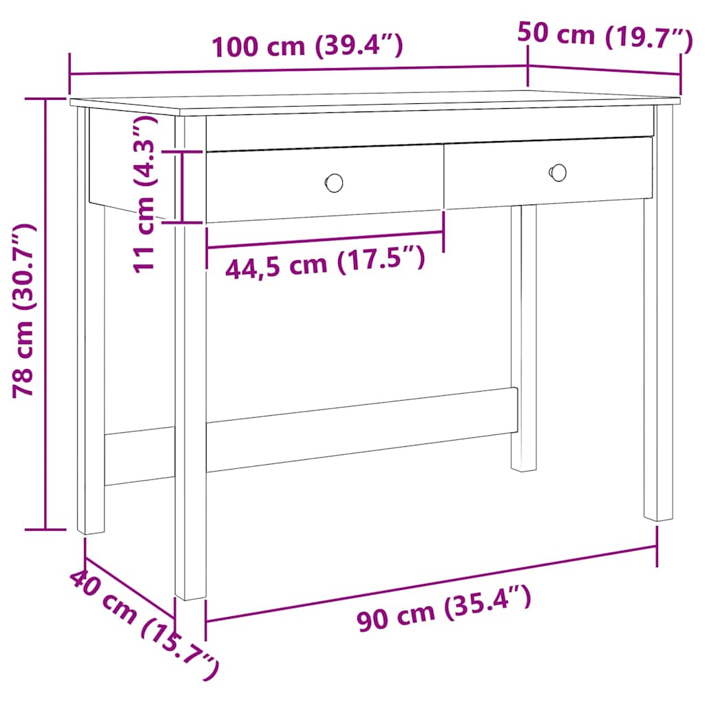 Schreibtisch Max Braun 100 x 50 x 78 cm Massives Kiefernholz