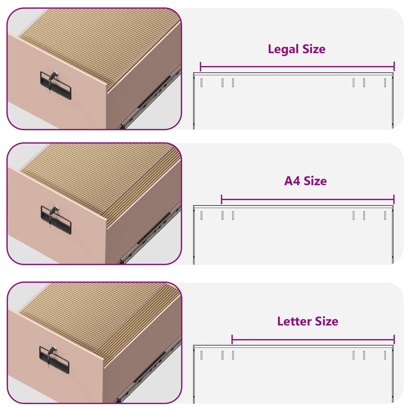 Aktenschrank Rosa 44 x 50 x 106,5 cm Kaltgewalzter Stahl