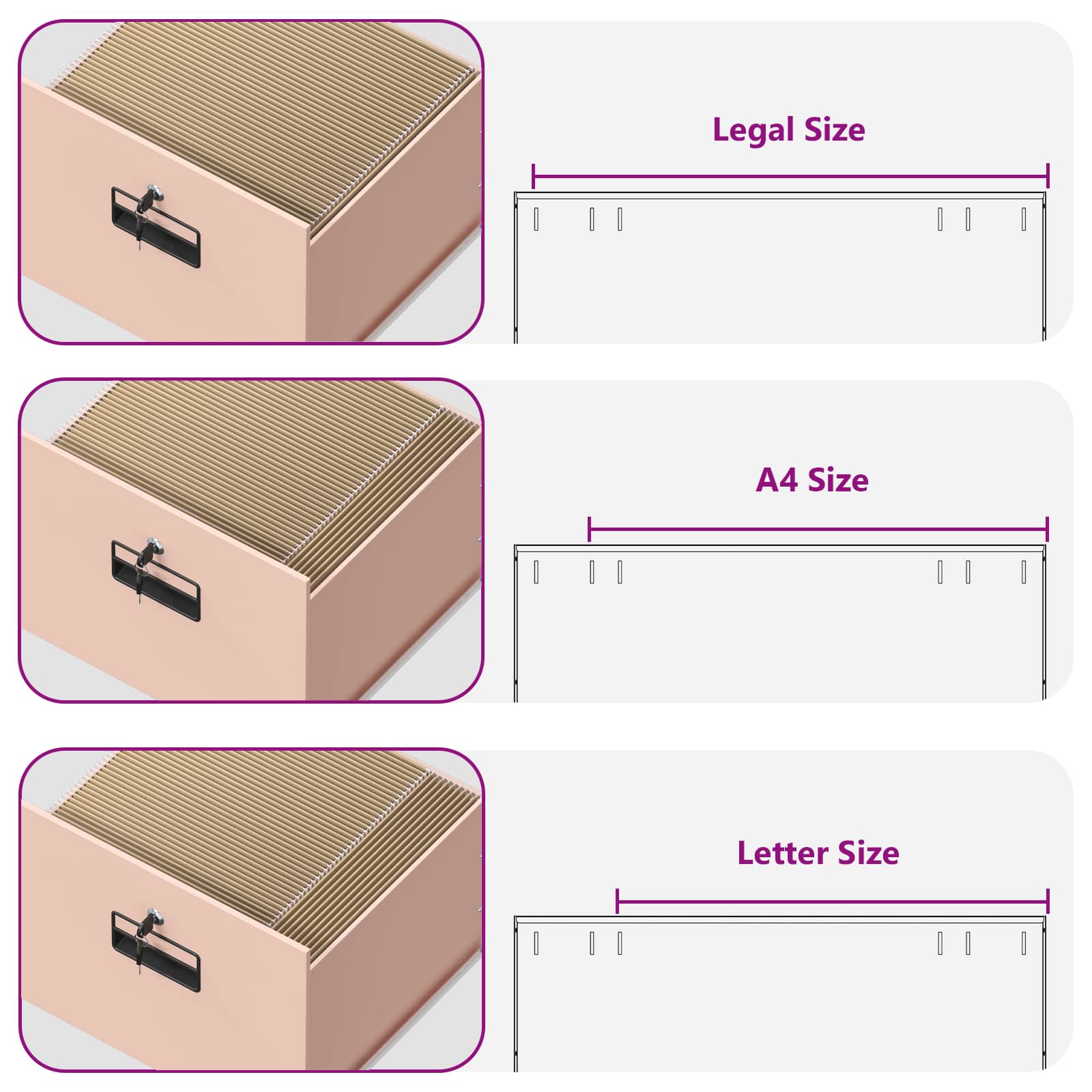 Aktenschrank Rosa 45,5 x 42 x 106,5 cm Kaltgewalzter Stahl