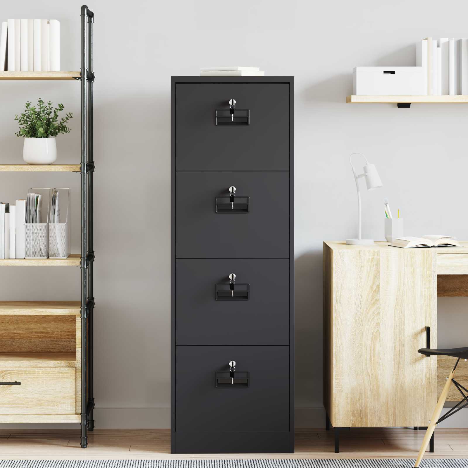 Aktenschrank Schwarz 45,5 x 42 x 139 cm Kaltgewalzter Stahl