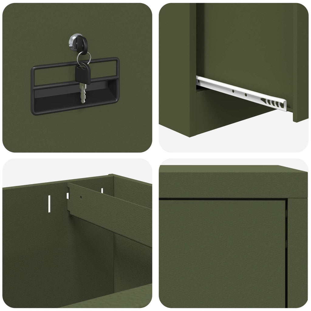 Aktenschrank Olive Grün 45,5 x 42 x 139 cm Kaltgewalzter Stahl