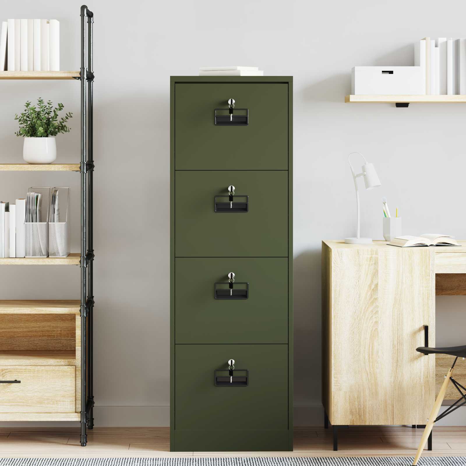 Aktenschrank Olive Grün 45,5 x 42 x 139 cm Kaltgewalzter Stahl