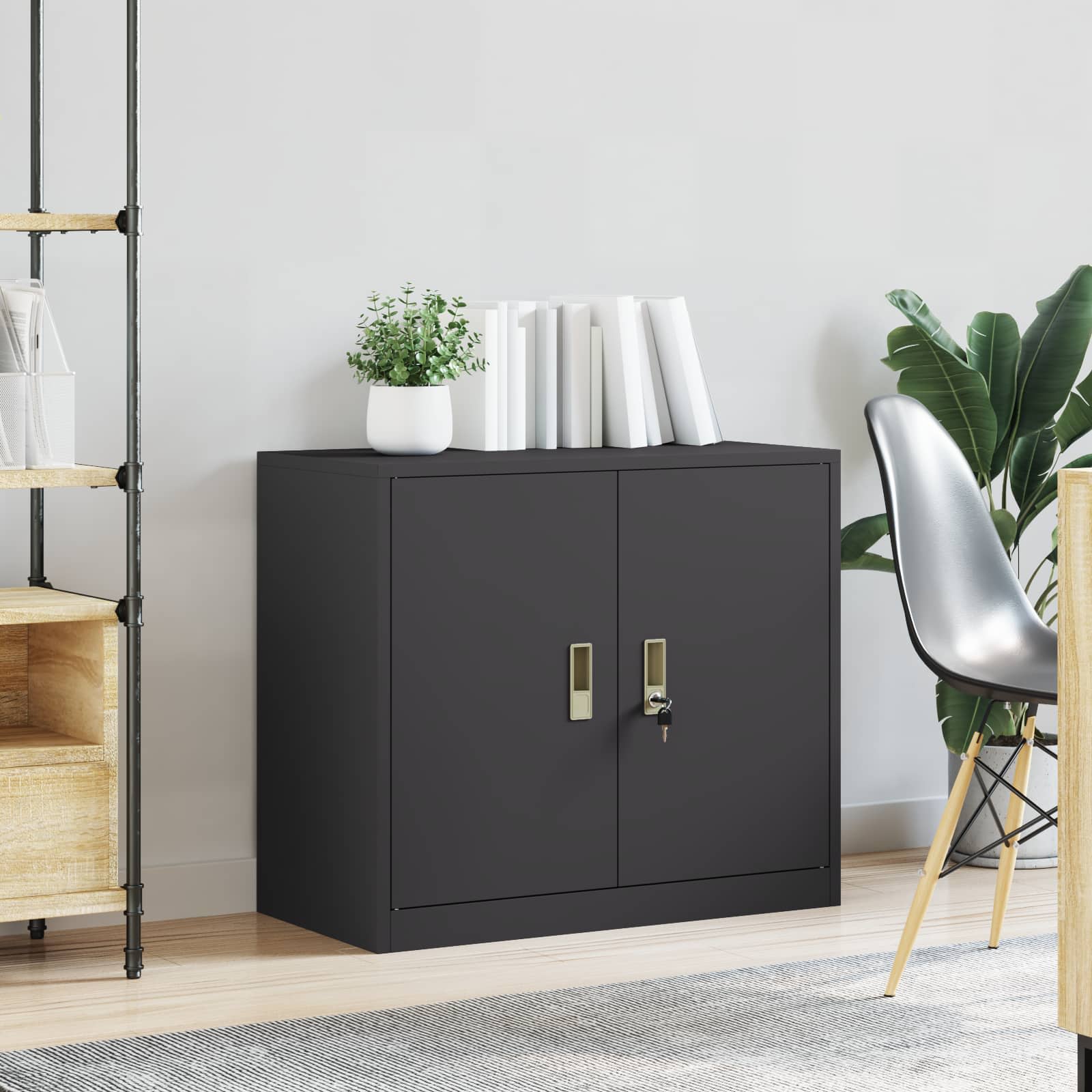 Aufbewahrungsschrank Schwarz 80 x 40 x 70 cm Stahl