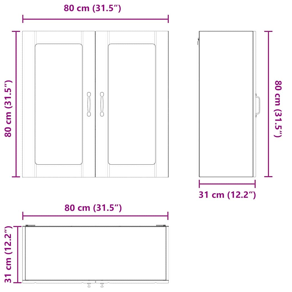 Wandglas-Schrank LUCCA Brauneiche 80 x 31 x 80 cm Holzwerkstoff