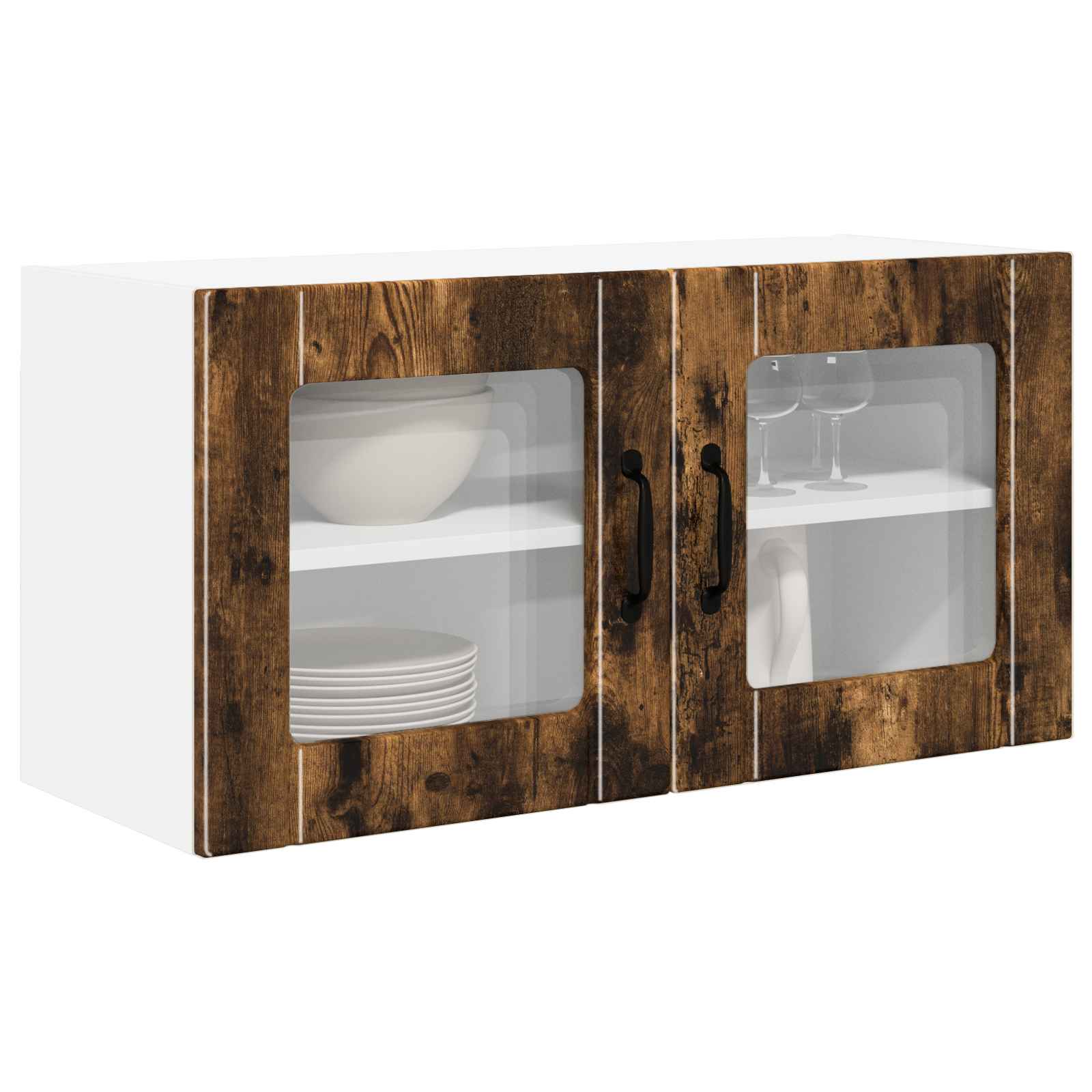 Wandglas-Schrank PORTO Geräucherte Eiche 80 x 31 x 40 cm