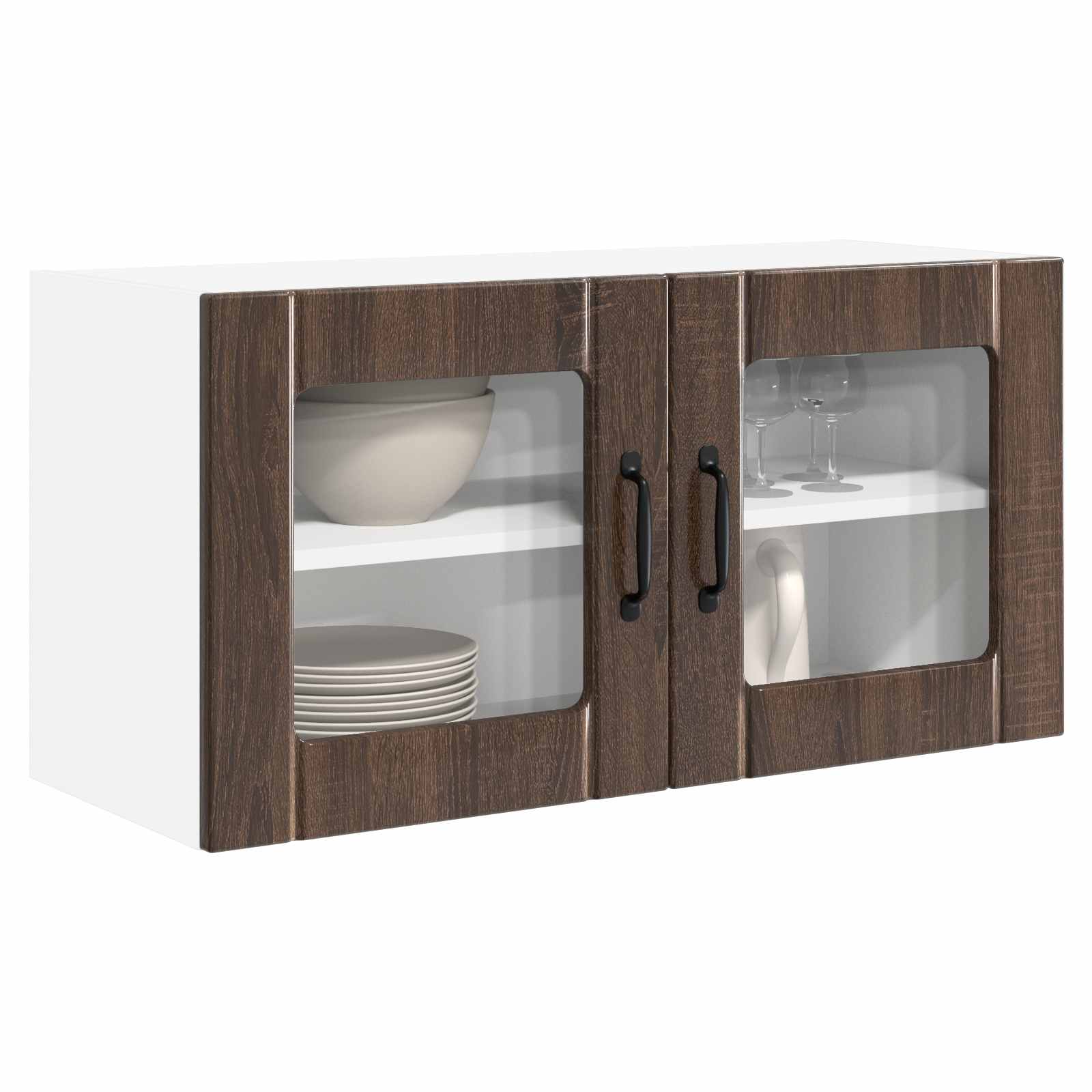 Wandglas-Schrank PORTO Braun Eichen-Optik 80 x 31 x 40 cm