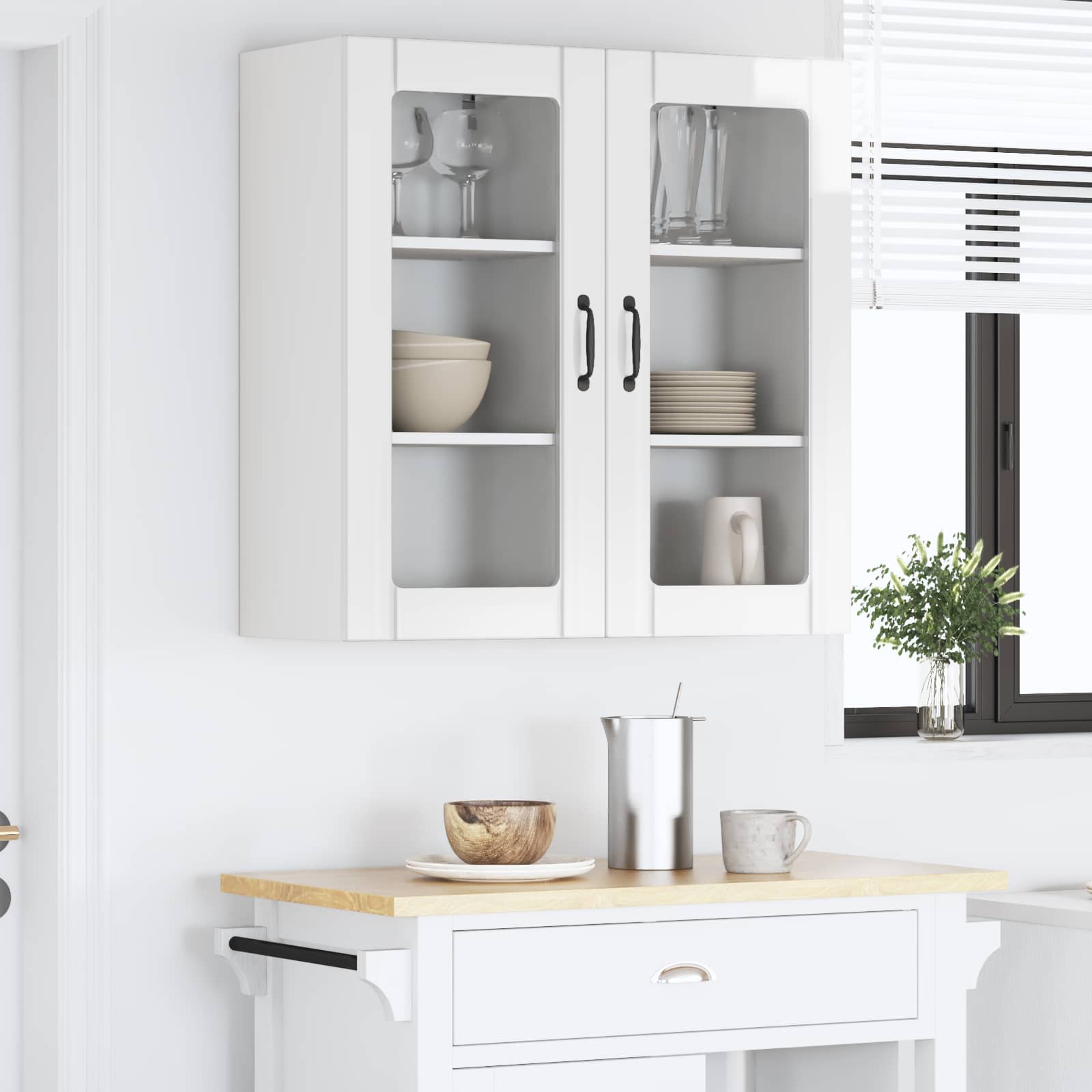 Wandglas-Schrank PORTO 2 pcs Hochglanz Weiß 40 x 31 x 80 cm