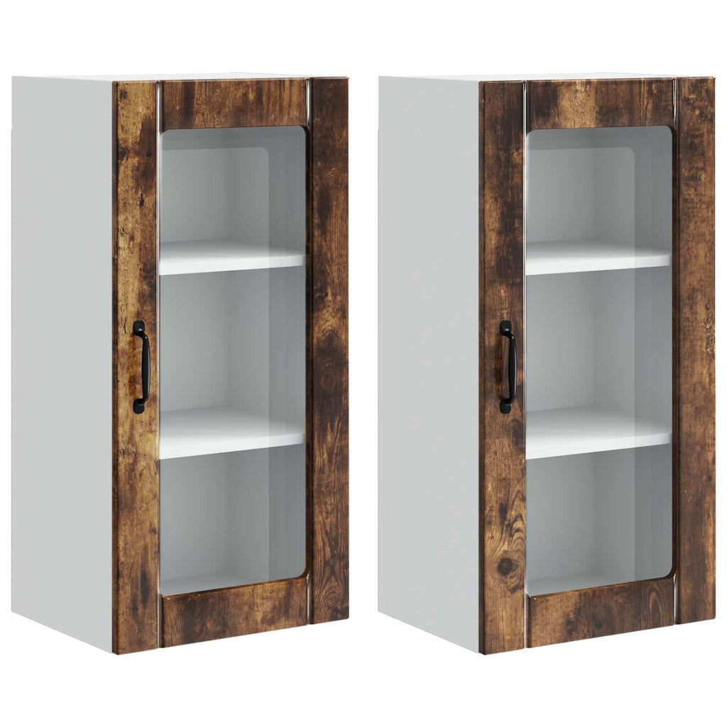 Wandglas-Schrank PORTO 2 pcs Geräucherte Eiche 40 x 31 x 80 cm