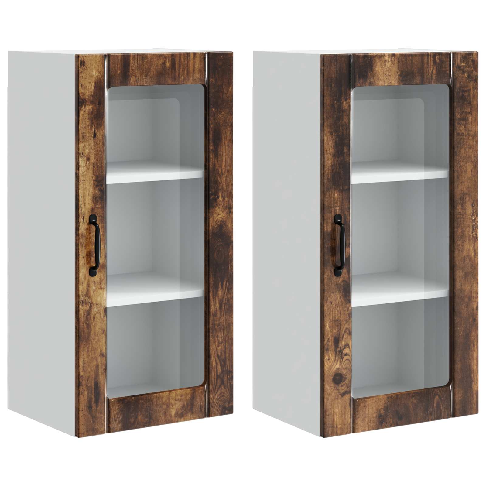 Wandglas-Schrank PORTO 2 pcs Geräucherte Eiche 40 x 31 x 80 cm