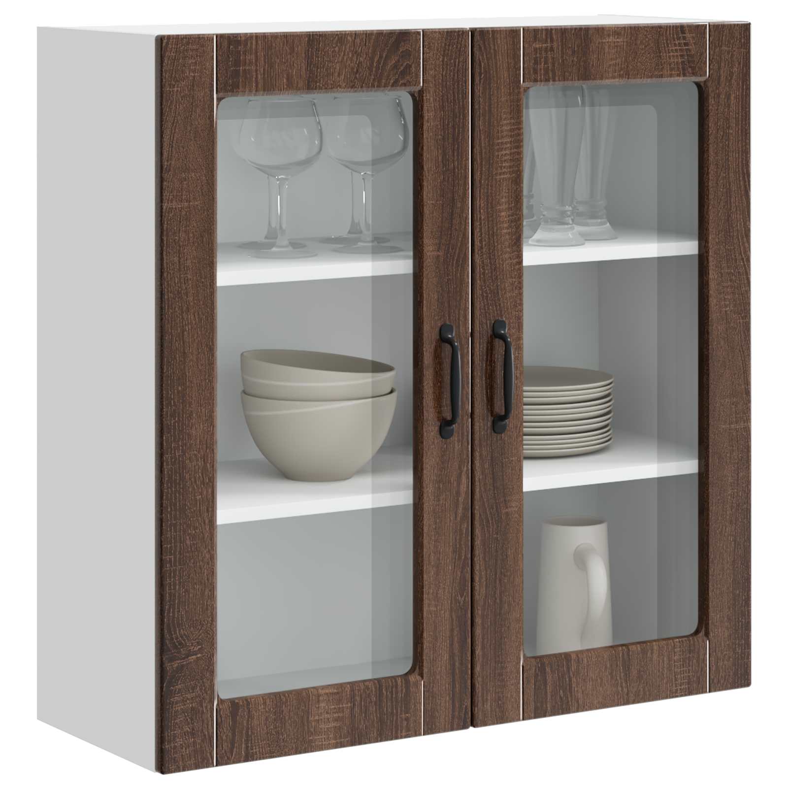 Wandglas-Schrank PORTO Braun Eichen-Optik 80 x 31 x 80 cm