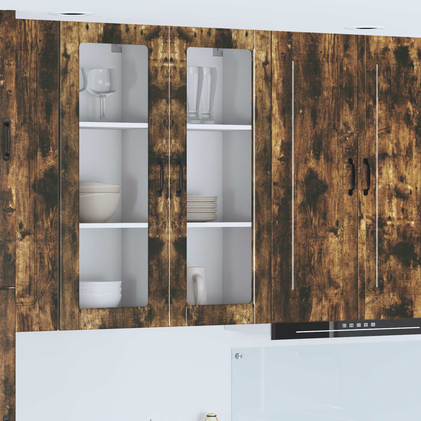 Wandglas-Schrank PORTO Geräucherte Eiche 40 x 31 x 100 cm
