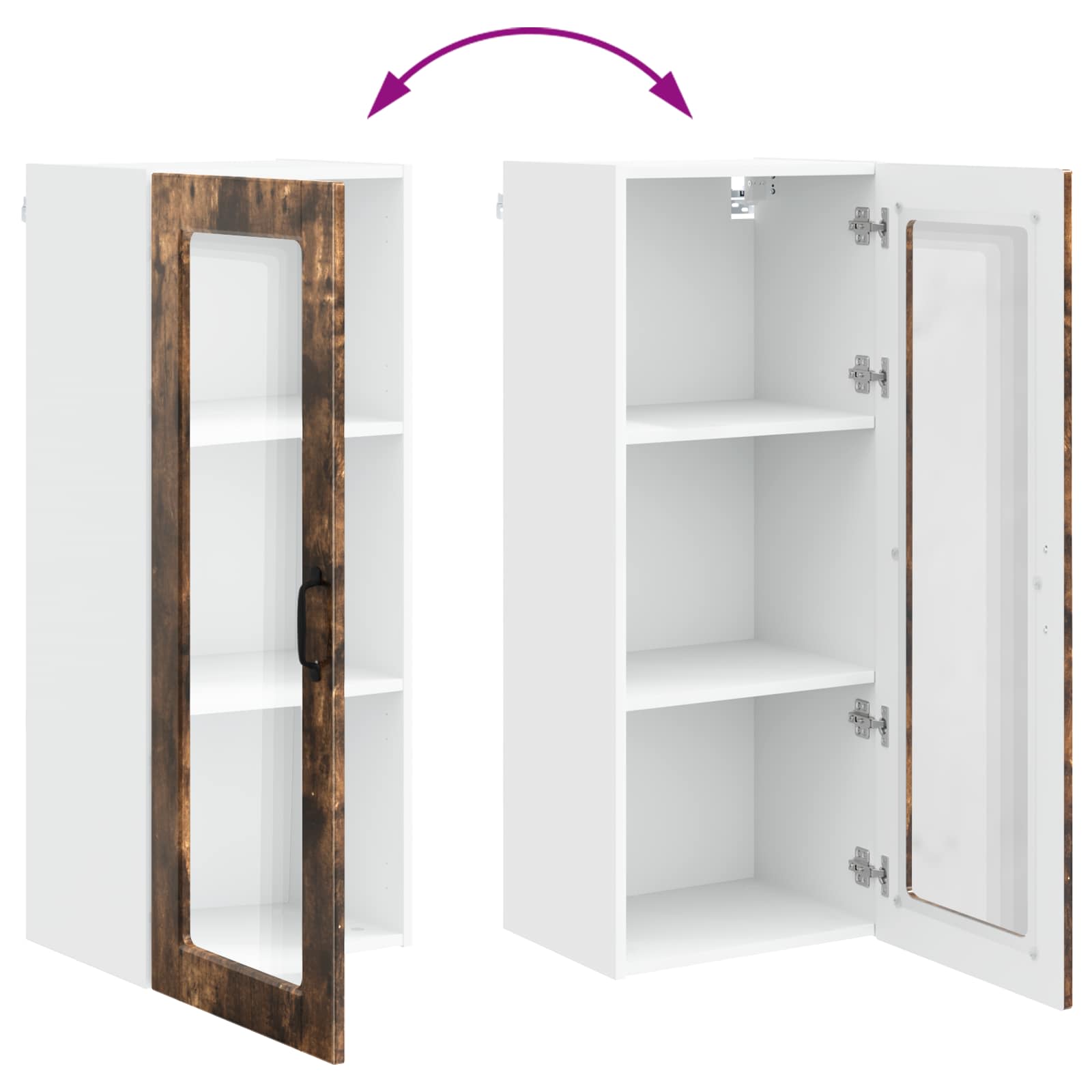 Wandglas-Schrank PORTO Geräucherte Eiche 40 x 31 x 100 cm