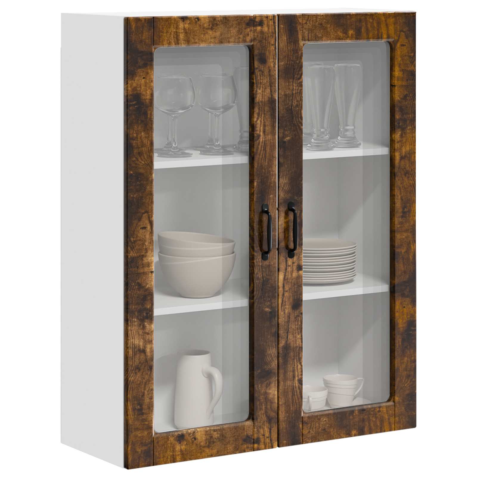 Wandglas-Schrank PORTO Geräucherte Eiche 80 x 31 x 100 cm