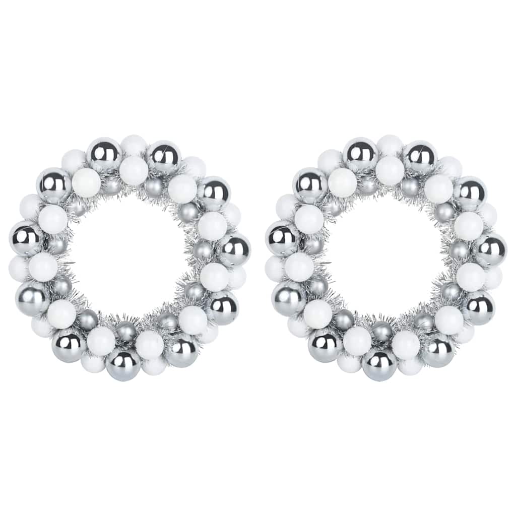 Weihnachtsballkränze 2 pcs Weiß und Silber 33 x 33 x 7 cm