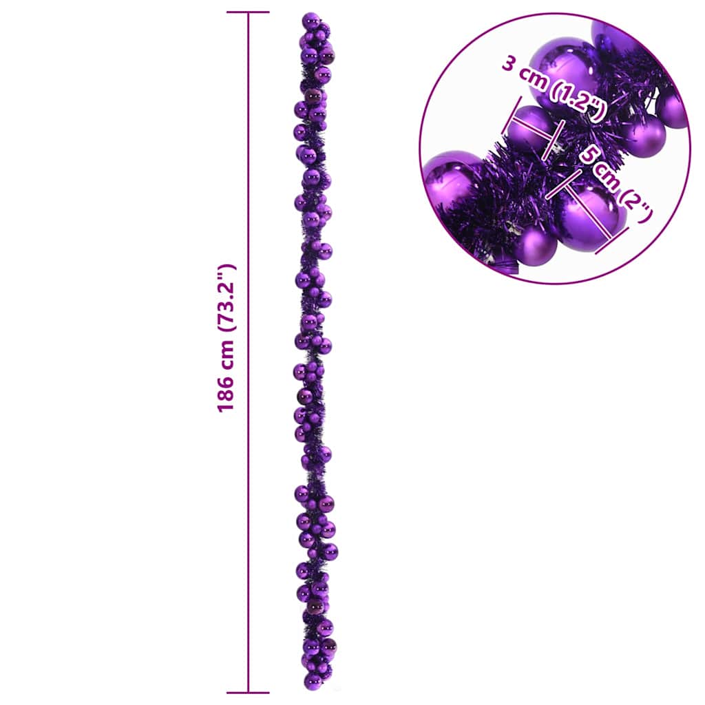 Weihnachtskugelgirlande Lila 186 cm Polystyrol