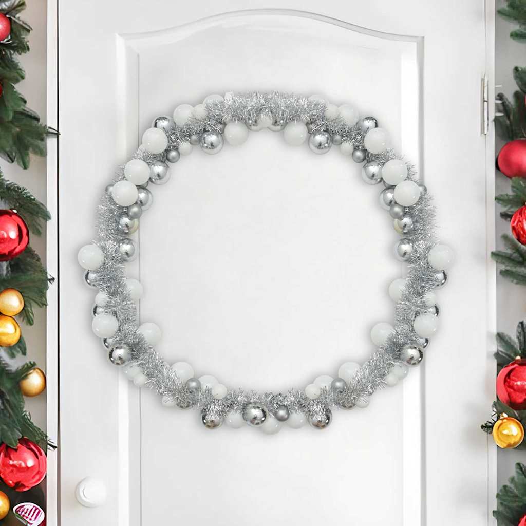 Weihnachtskugelgirlande Weiß und Silber 186 cm Polystyrol