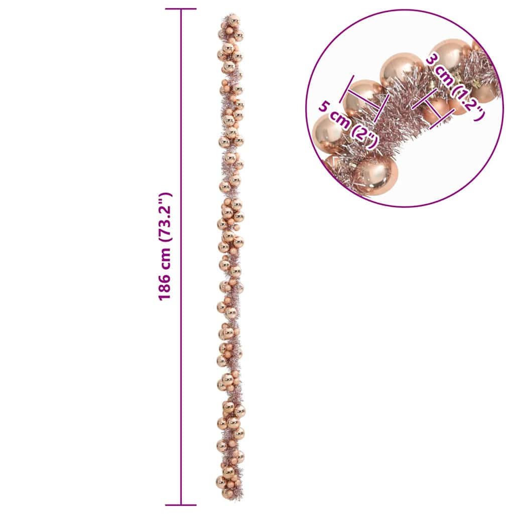 Weihnachtskugelgirlande Roségold 186 cm Polystyrol
