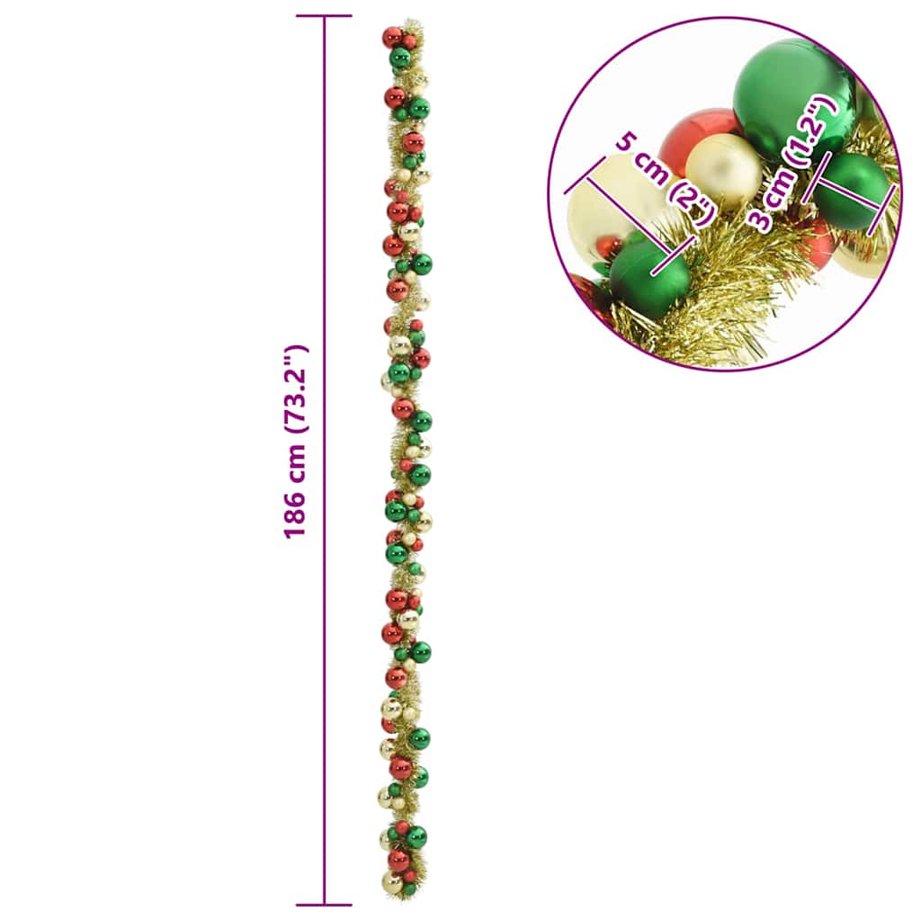 Weihnachtskugelgirlande Mehrfarbig 186 cm Polystyrol