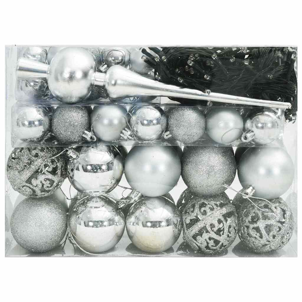 Weihnachtskugel-Set mit 150 LEDs 61 pcs Silber Kunststoff