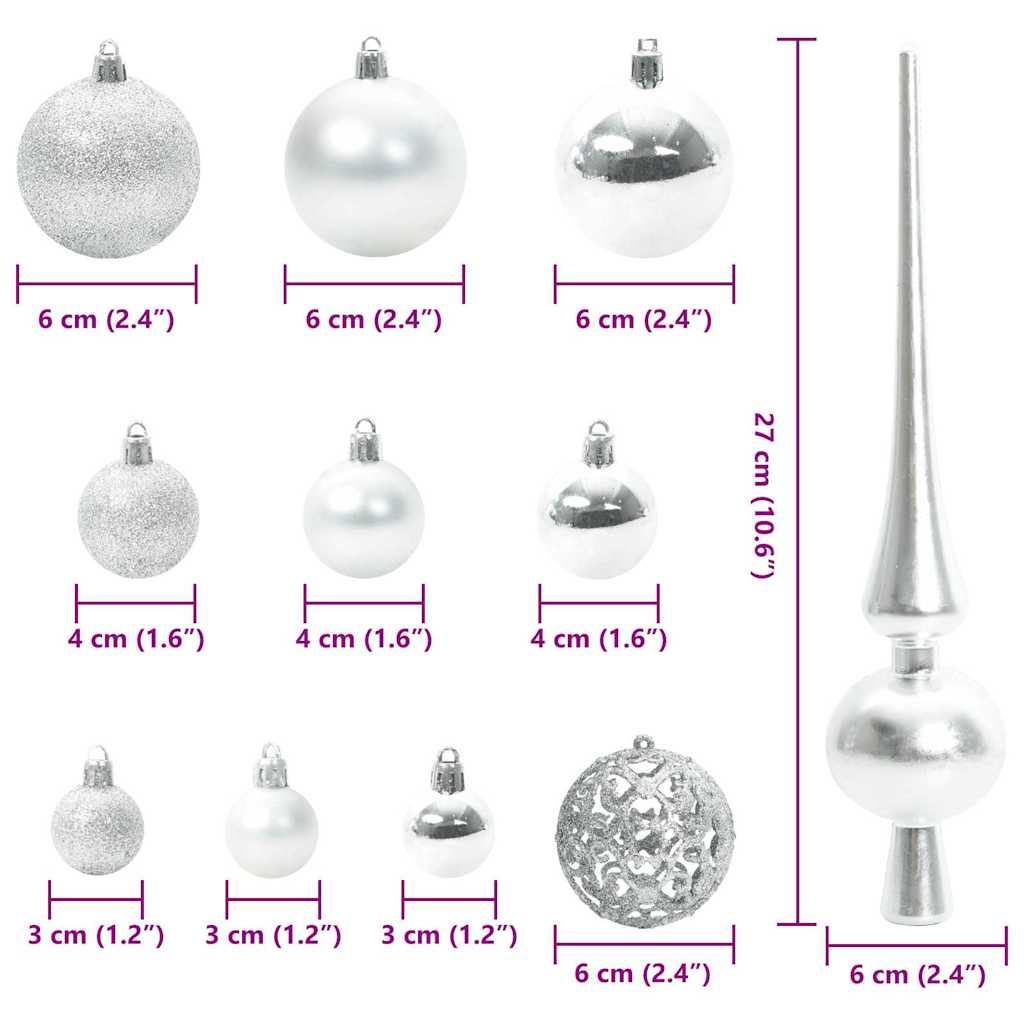 Weihnachtskugel-Set mit 300 LEDs 120 pcs Silber Kunststoff