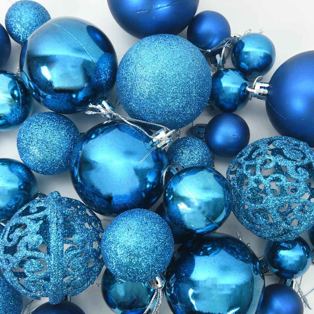 Weihnachtskugel-Set mit 150 LEDs 61 pcs Blau Kunststoff