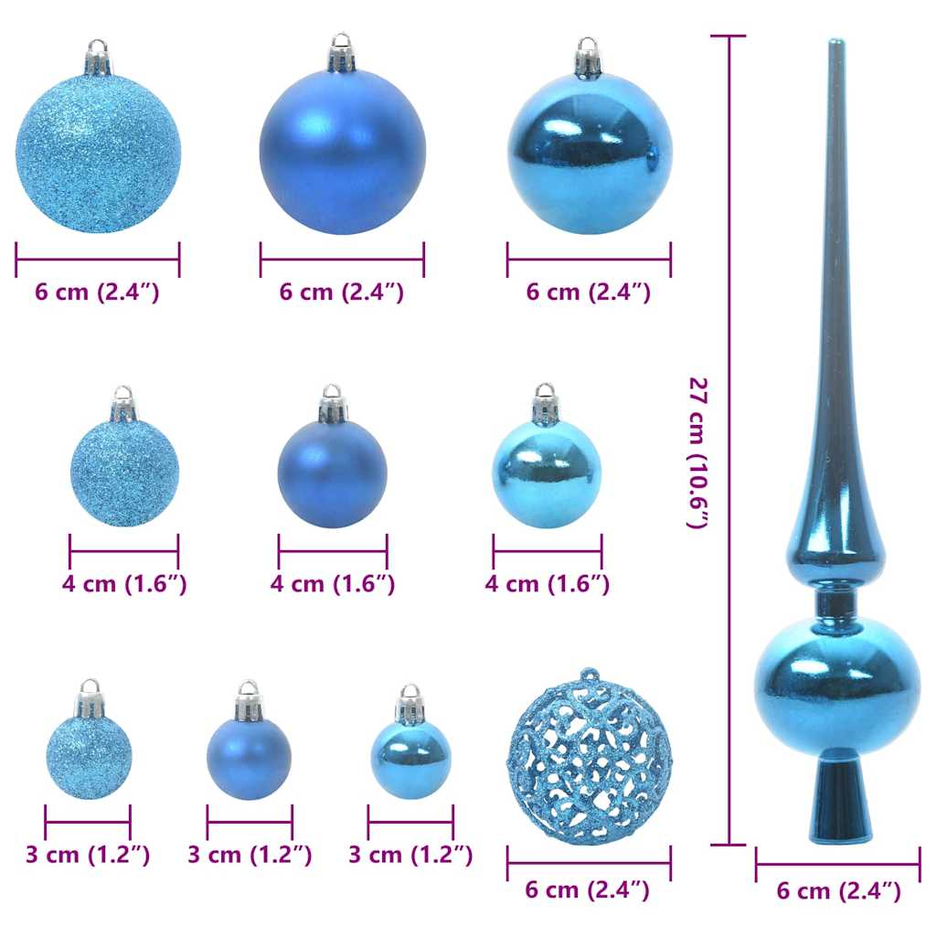 Weihnachtskugel-Set mit 150 LEDs 61 pcs Blau Kunststoff