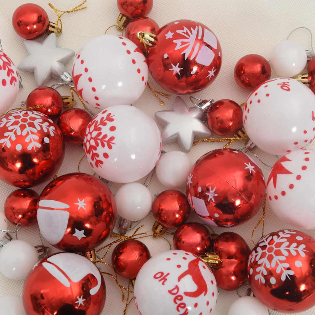 Weihnachtskugel-Set 40 pcs Rot und Weiß Kunststoff