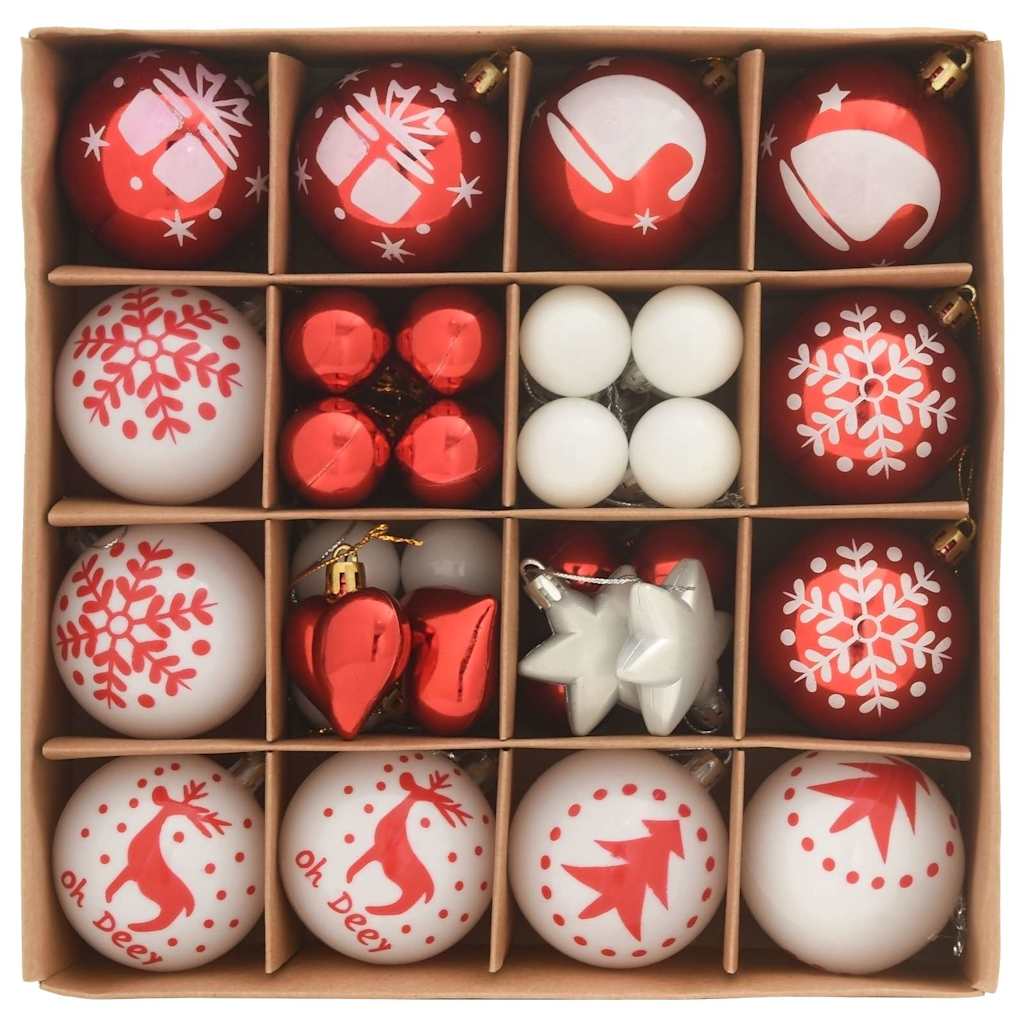Weihnachtskugel-Set 40 pcs Rot und Weiß Kunststoff