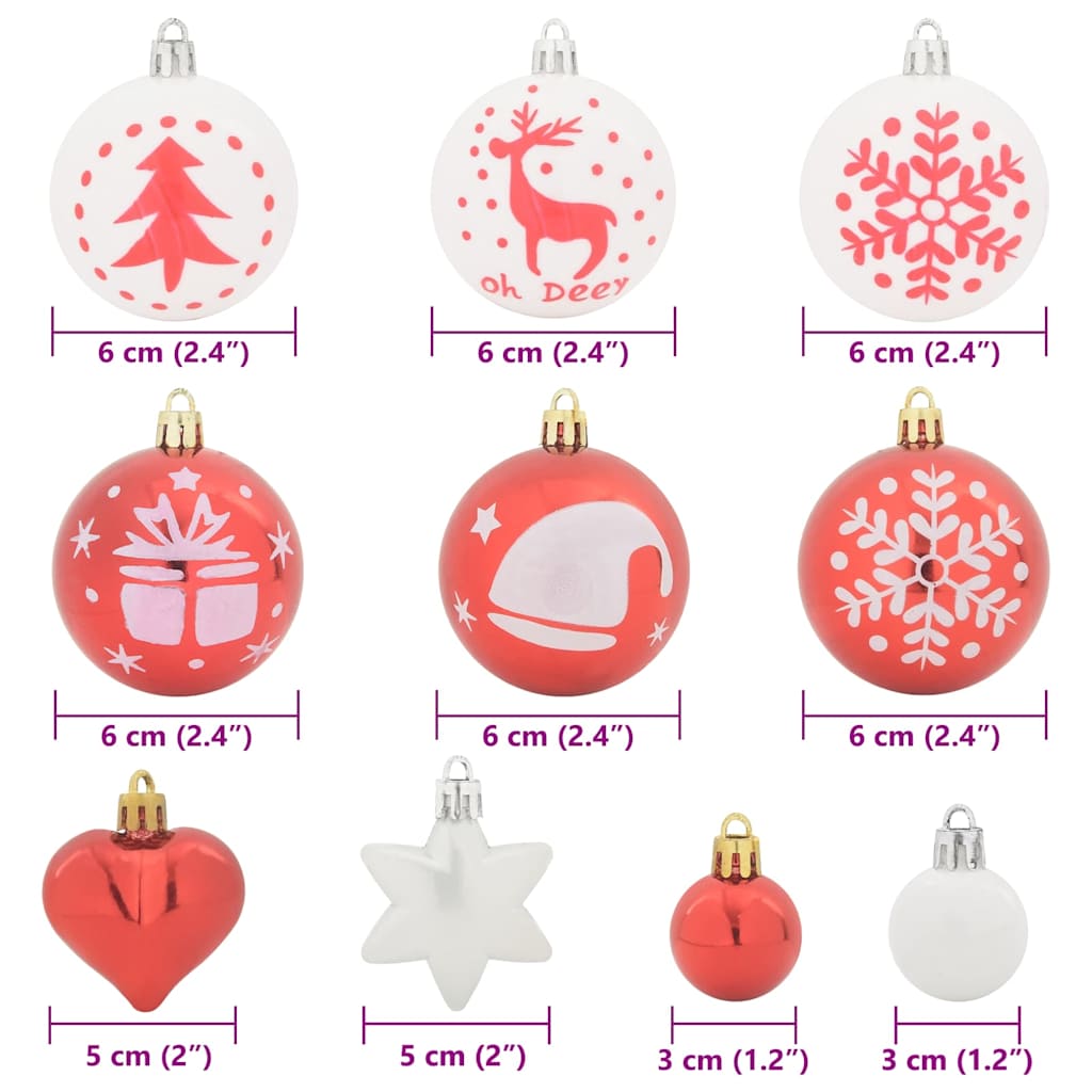 Weihnachtskugel-Set 40 pcs Rot und Weiß Kunststoff