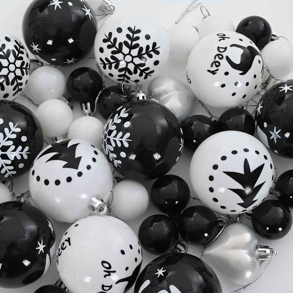 Weihnachtskugel-Set 40 pcs Schwarz und Weiß Kunststoff