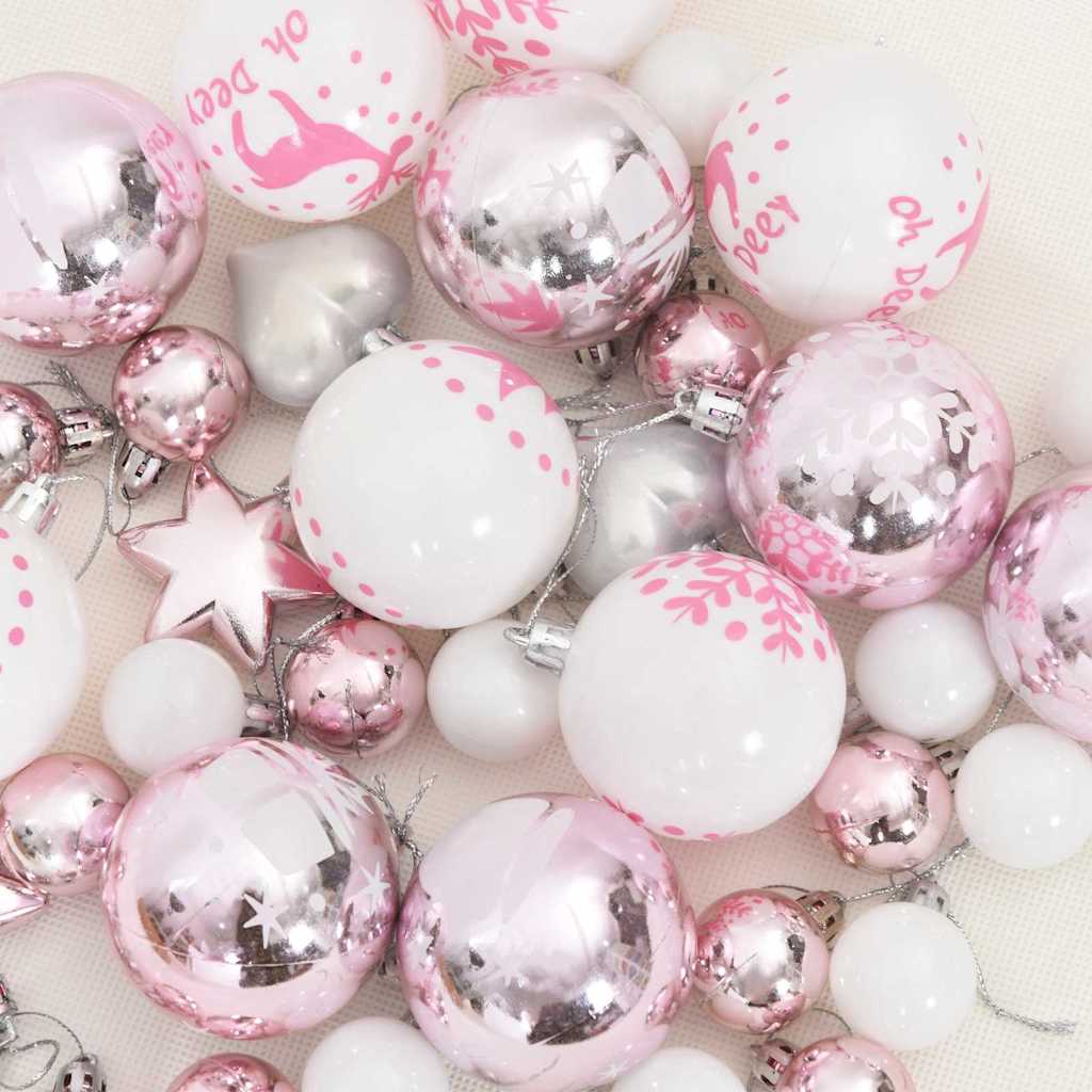 Weihnachtskugel-Set 40 pcs Weiß und Rosa Kunststoff