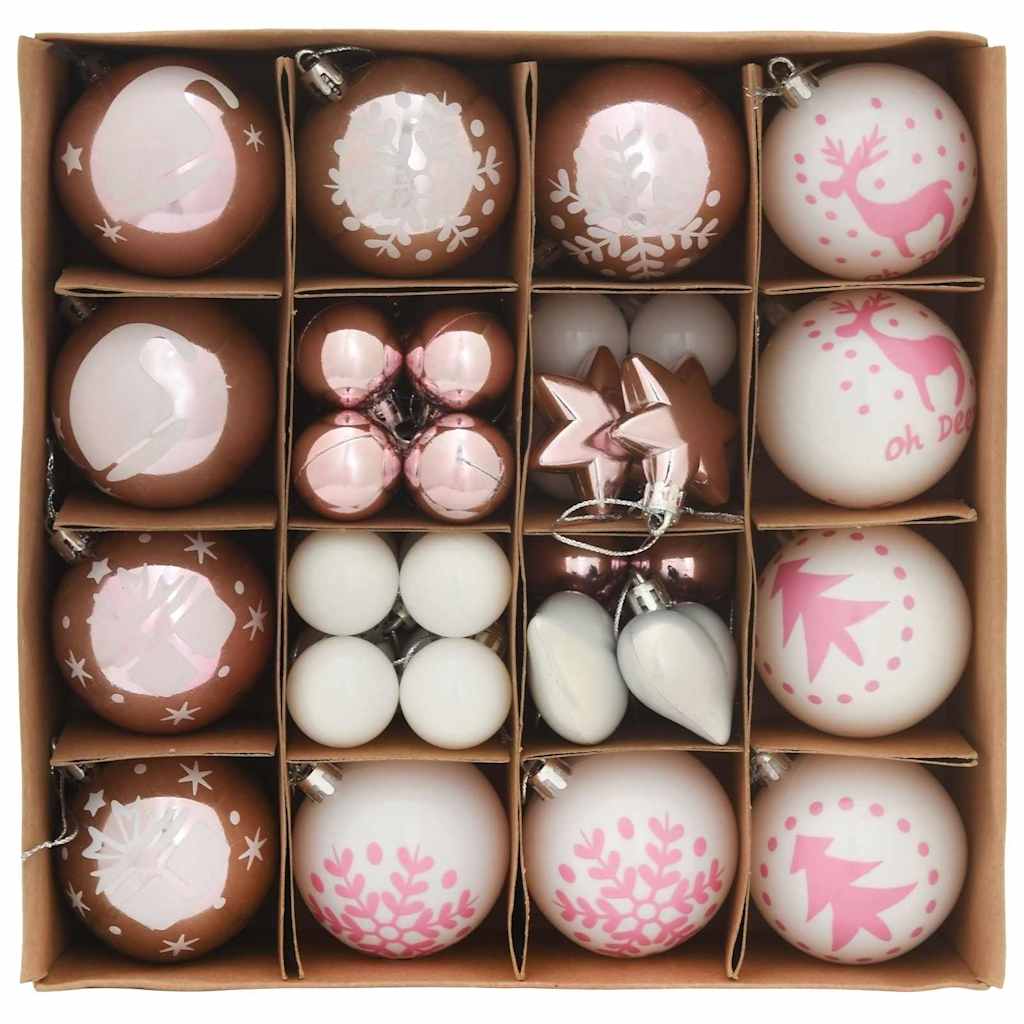 Weihnachtskugel-Set 40 pcs Weiß und Rosa Kunststoff