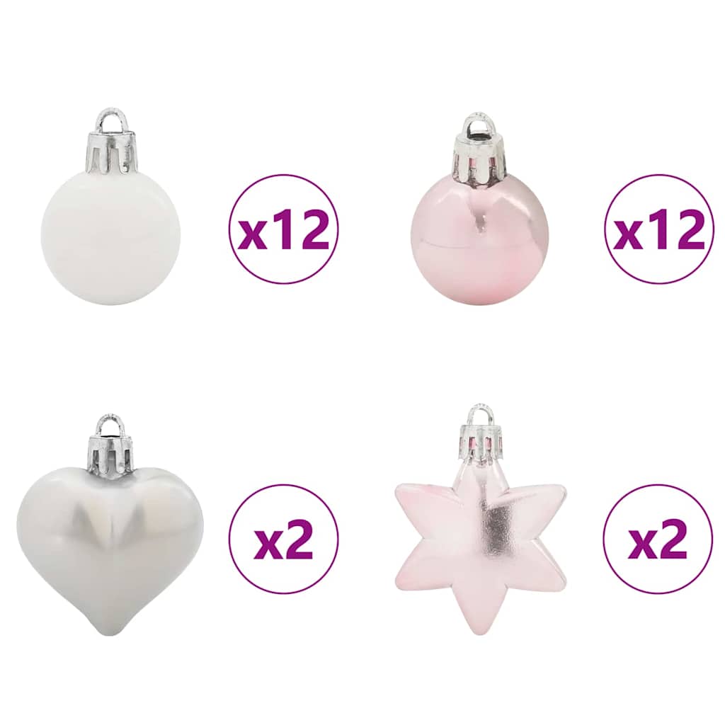 Weihnachtskugel-Set 40 pcs Weiß und Rosa Kunststoff