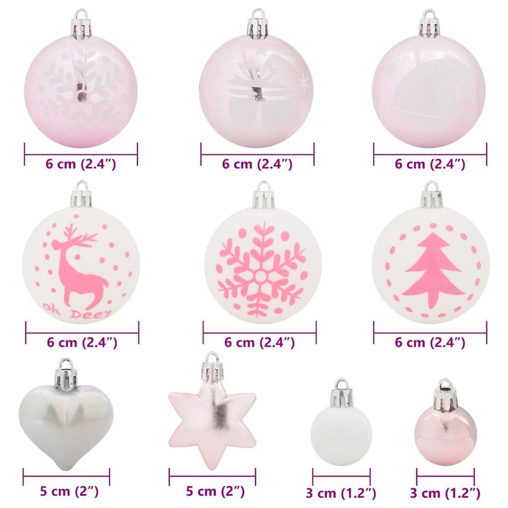 Weihnachtskugel-Set 40 pcs Weiß und Rosa Kunststoff