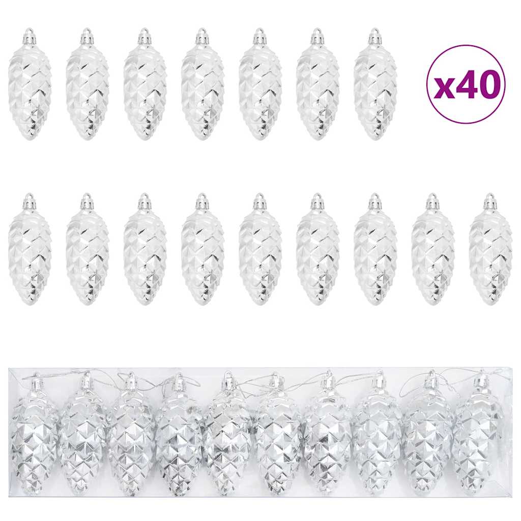 Weihnachts-Tannenzapfen Ball 40 pcs Silber Kunststoff