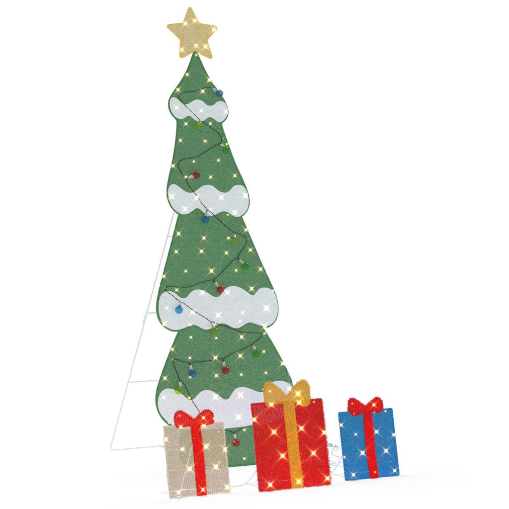 Beleuchteter Weihnachtsbaum mit 3 Geschenkboxen 2D Warm Weiß