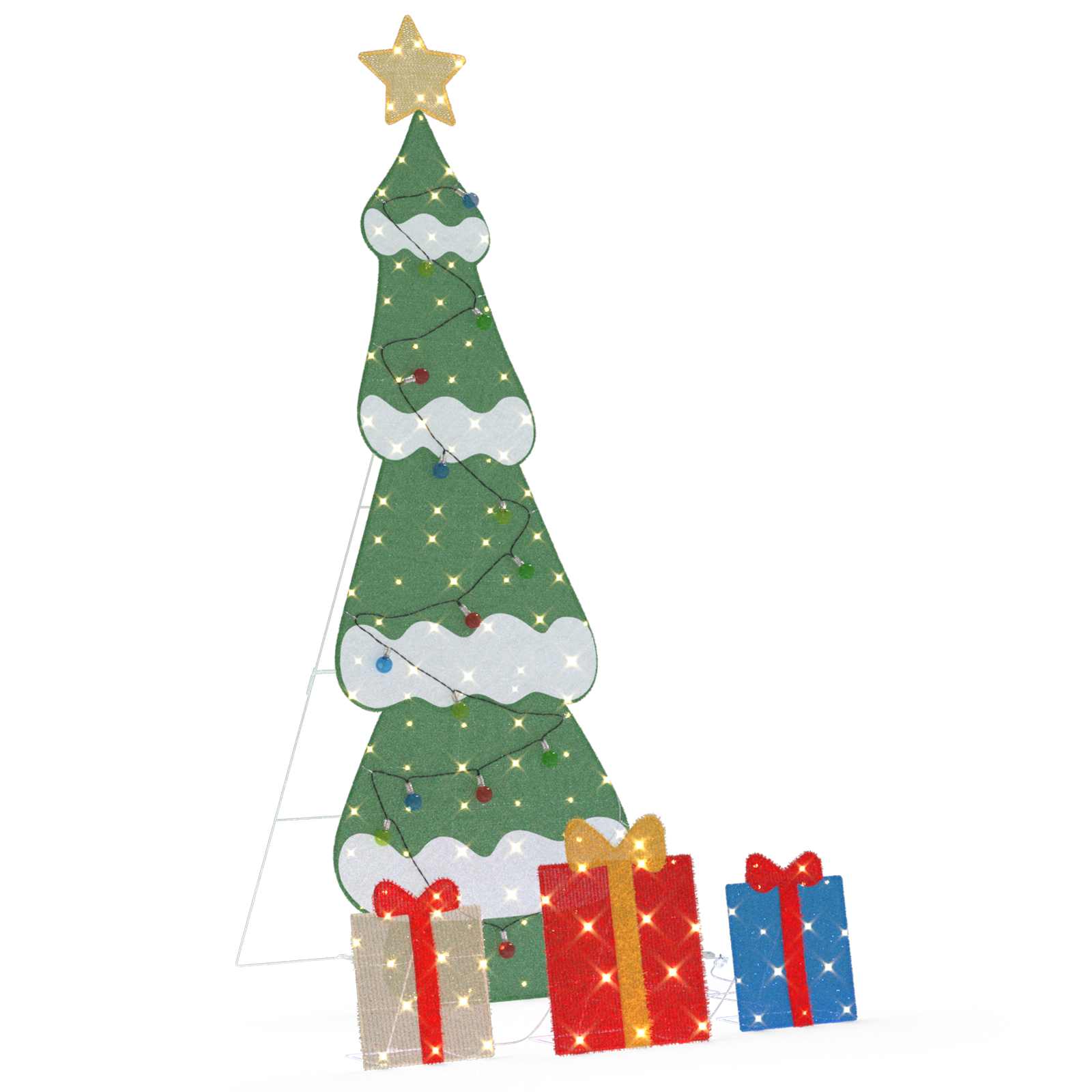 Beleuchteter Weihnachtsbaum mit 3 Geschenkboxen 2D Warm Weiß