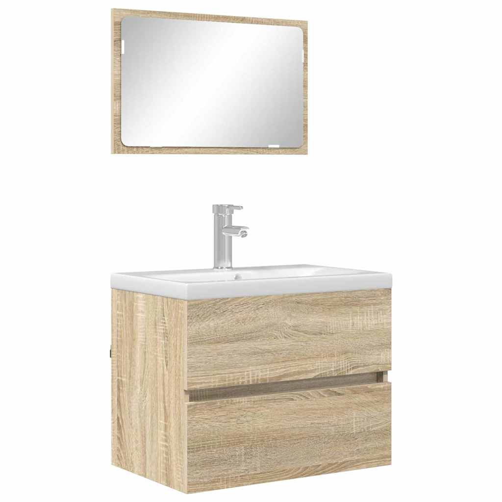 Badezimmermöbel-Set mit Schubladen Sonoma-Eiche Holzwerkstoff