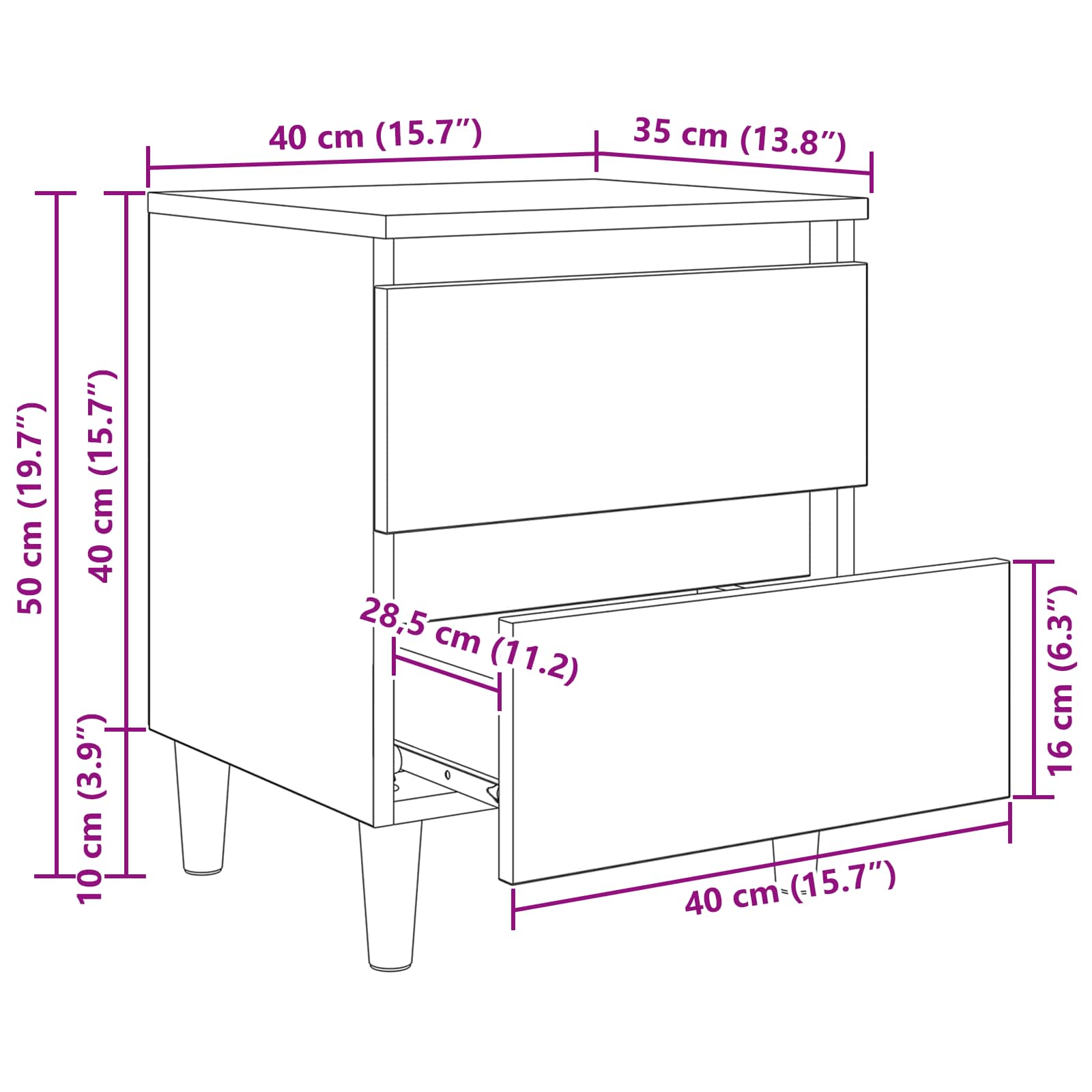 Bettschränke 2 pcs Altholz 40 x 35 x 50 cm Holzwerkstoff