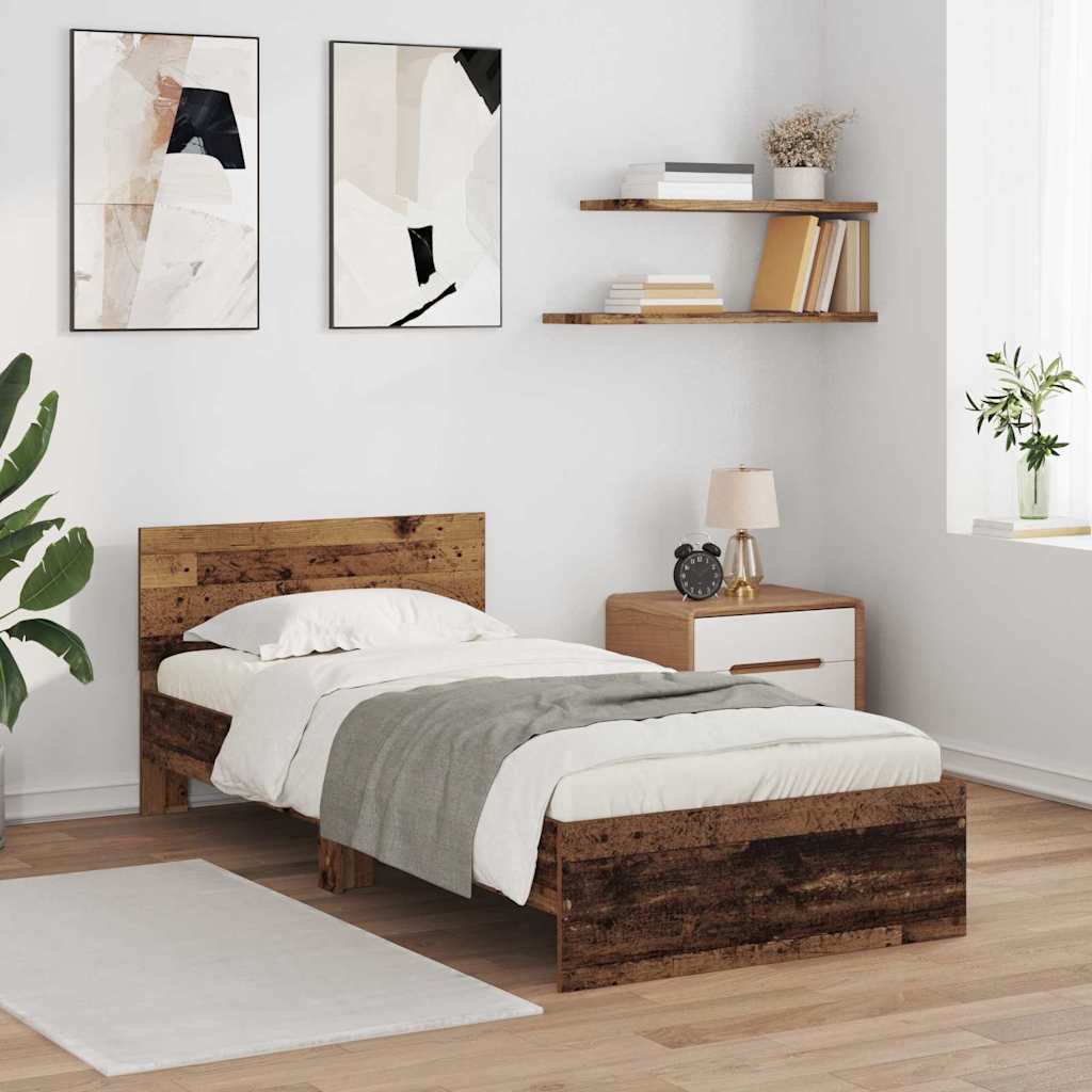 Bettrahmen mit Kopfteil Altholz 90 x 190 cm Holzwerkstoff