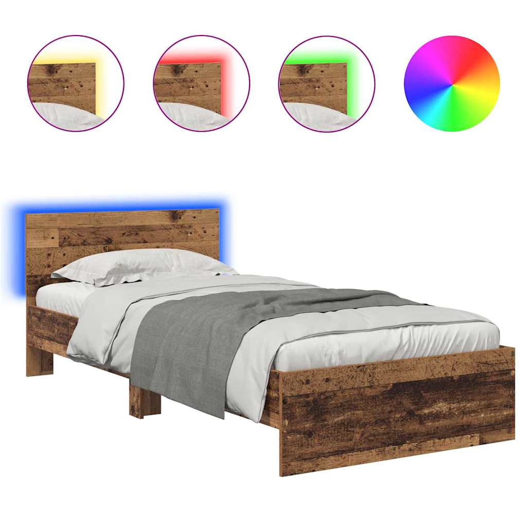 Bettrahmen mit Kopfteil Altholz 90 x 190 cm Holzwerkstoff