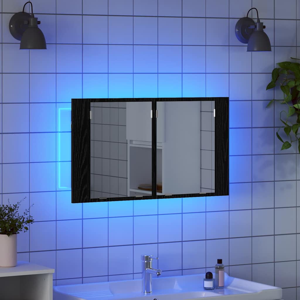 Badezimmerspiegelschrank Schwarz Eichen-Optik 80 x 12 x 45 cm