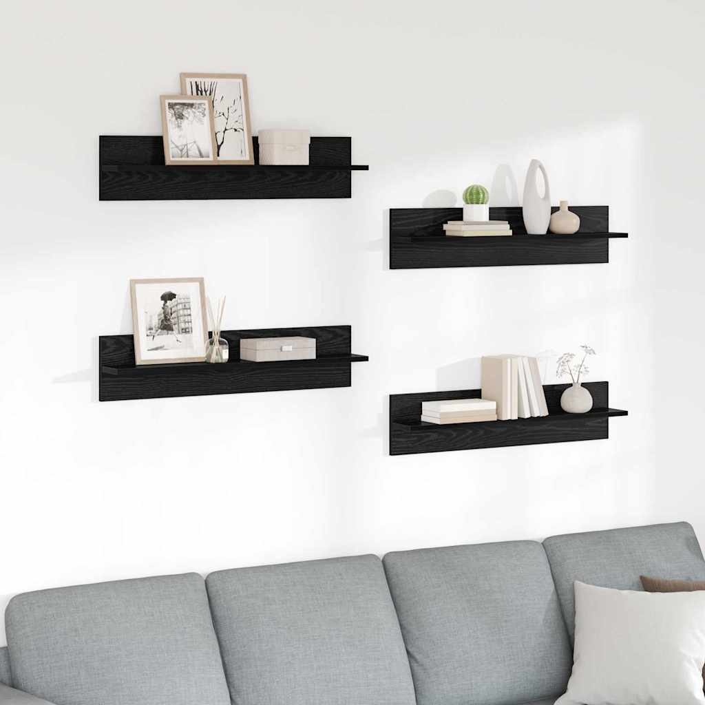 Wandregale 4 pcs Schwarz Eichen-Optik 80 x 11,5 x 18 cm