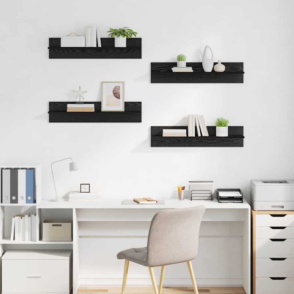 Wandregale 4 pcs Schwarz Eichen-Optik 80 x 11,5 x 18 cm