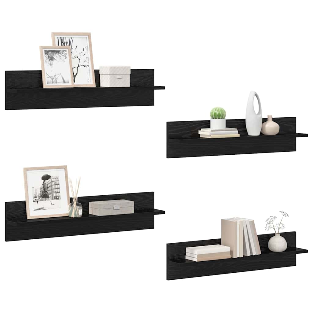 Wandregale 4 pcs Schwarz Eichen-Optik 80 x 11,5 x 18 cm