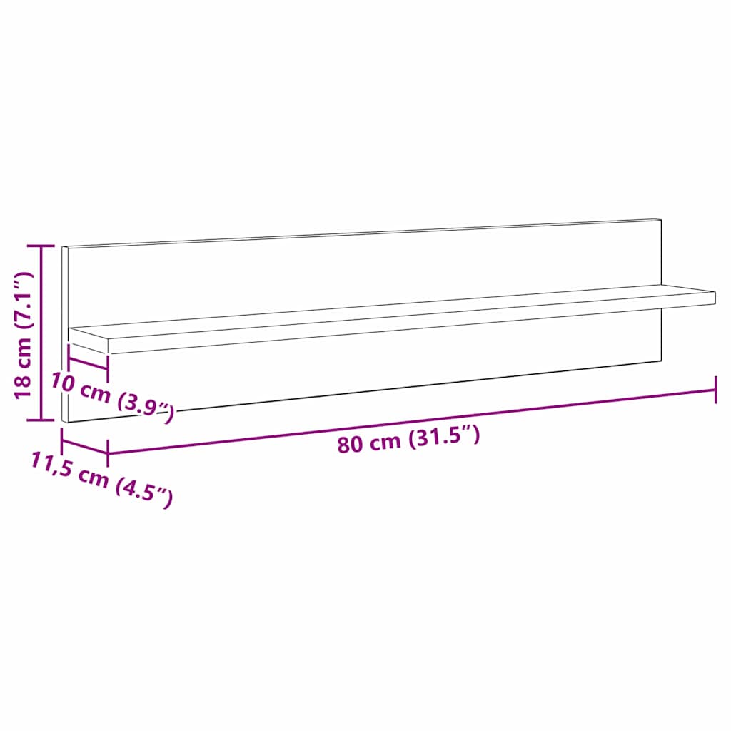 Wandregale 4 pcs Schwarz Eichen-Optik 80 x 11,5 x 18 cm