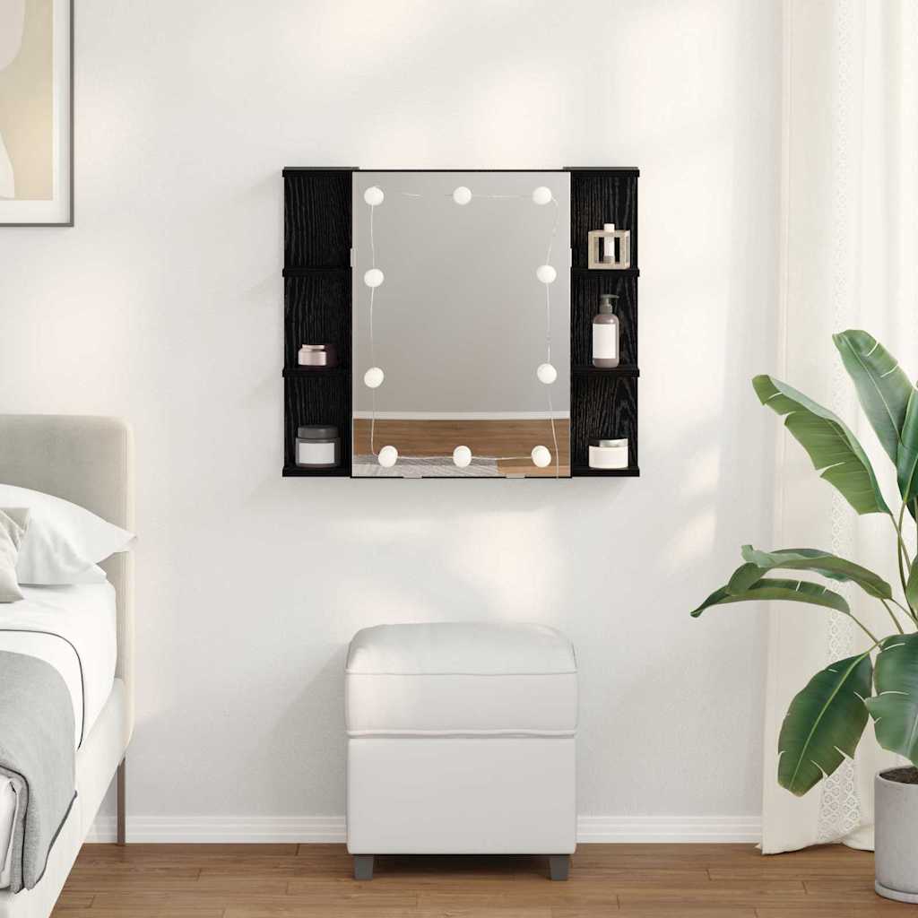 Spiegelschrank mit Regal Schwarz Eichen-Optik 70 x 16,5 x 60 cm