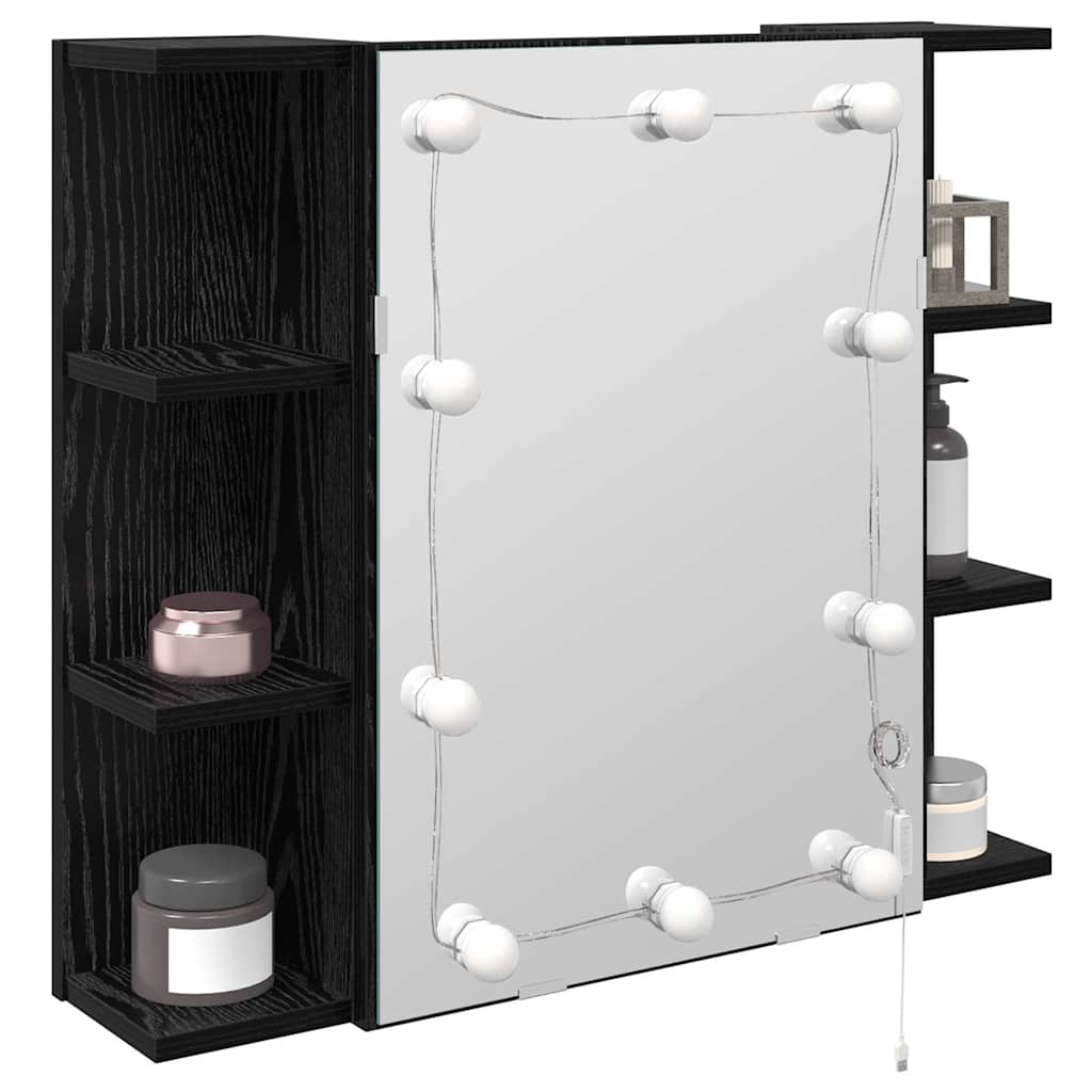 Spiegelschrank mit Regal Schwarz Eichen-Optik 70 x 16,5 x 60 cm