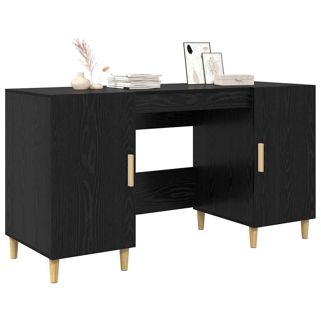 Schreibtisch mit Regal Schwarz Eichen-Optik 140 x 50 x 75 cm