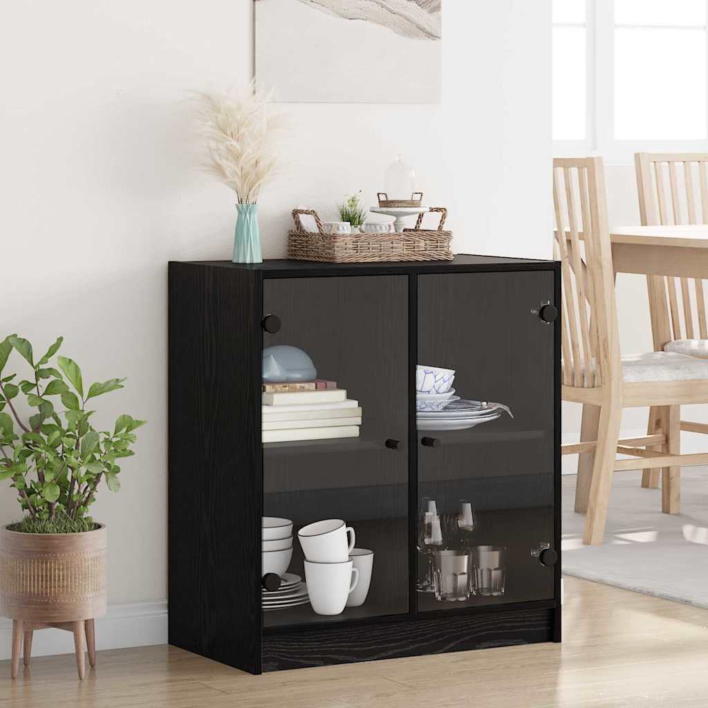 Seitenschrank Schwarz Eichen-Optik 68 x 37 x 75,5 cm